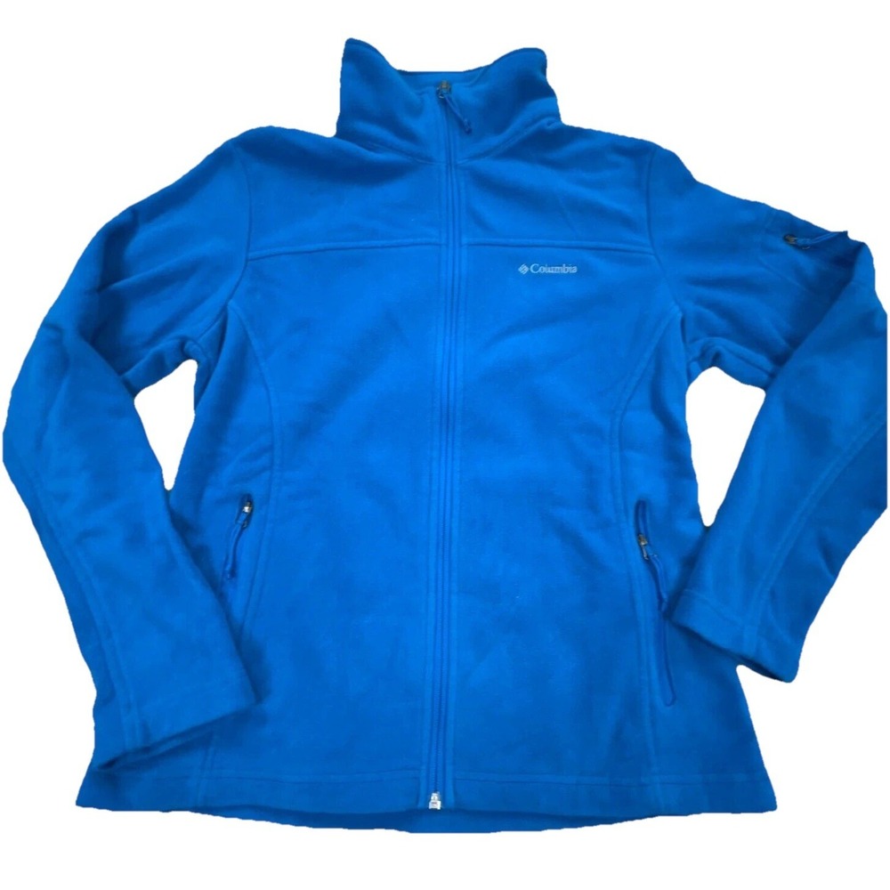 Columbia Jacket Women Medium Blue Fleece Sweater Coat Layer Outdoors Hiking A9